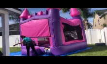 Pink castle bounce house pick up