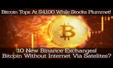 Bitcoin Tops At $4,100 While Stocks Plummet! 10 New Binance Exchanges! Bitcoin Without Internet?