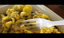 Ackee and saltfish with yam and banana in Jamaica