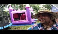 Deliver the pink bounce house water slide combo