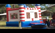 Deliver the USA flag bounce house and pricess castle
